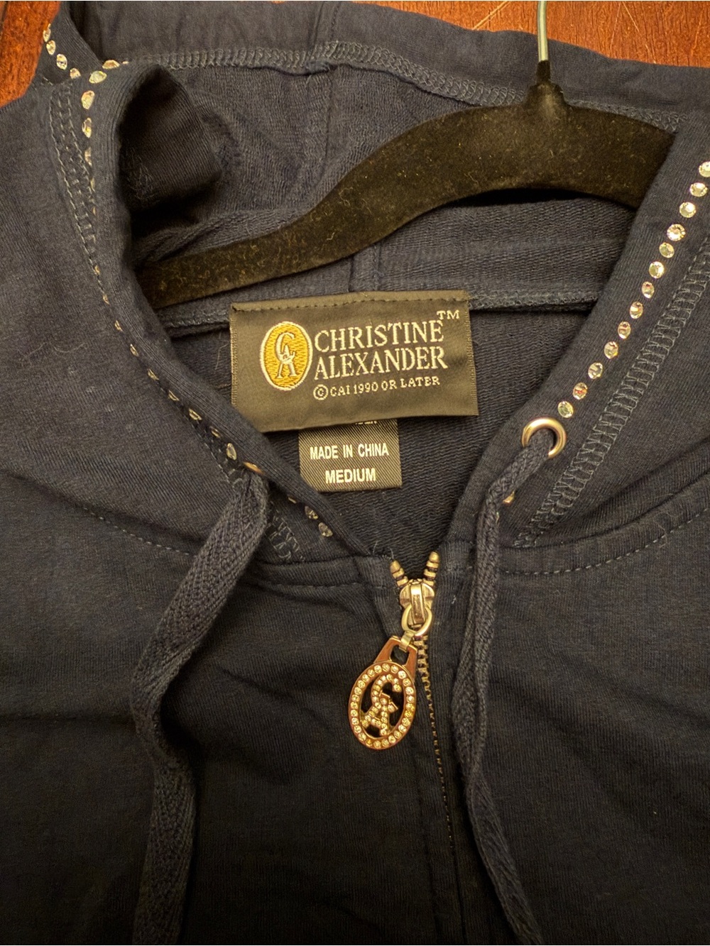 Christine Alexander Navy Zip-Up Hoodie with Stud Trim - Picture 8 of 9